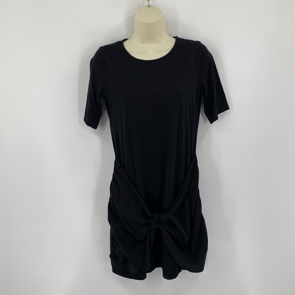Michael Stars front faux wrap belt dress black knit mini short sleeve Small